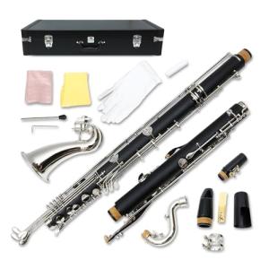 WUQIMUSC Professional Bass Clarinet Low C Silver Nickel Plated Keys with Case Rich Sound Musical Instrument Student Clarinet (Low C)