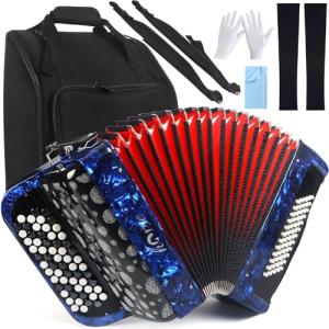 62 Keys 60 Bass Accordion, Button Accordions Educational Musical Instrument Suitable for Adult Beginners and Students, with Thicker Case and Accordion Shoulder Strap Acordeón Acordeones Para Adultos