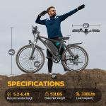 AOVOPRO 26" Electric Bike for Adults w/Peak 750W Brushless Motor, 40Miles 22MPH