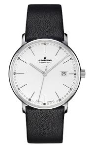 JUNGHANS Men's Form A Matte Silver Dial Black Leather Strap Automatic Watch 027/4730.00