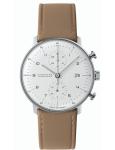 Junghans Max Bill Chronoscope 40 mm White Dial Leather Strap Watch 27/4502.02