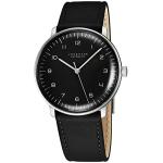 Junghans Max Bill Automatic Mens Watch - 38mm Analog Black Face Classic Watch with Luminous Hands - Stainless Steel Black Leather Band Luxury Watch for Men Made in Germany 027/3400.00