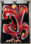 Junghans-Wolle, Germany, 70's, Handwoven Wool Rug, Tapestry, Folk , rooster MCM