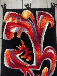 Junghans-Wolle, Germany, 70's, Handwoven Wool Rug, Tapestry, Folk , rooster MCM