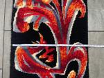 Junghans-Wolle, Germany, 70's, Handwoven Wool Rug, Tapestry, Folk , rooster MCM