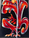 Junghans-Wolle, Germany, 70's, Handwoven Wool Rug, Tapestry, Folk , rooster MCM