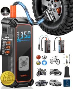OlarHike Cordless Tire Inflator Portable Air Compressor, 150PSI Dual Power - 5400mAh & 12V DC, Air Pump for Car Tires, Bike, Motorcycle, Bicycle, Electric Pump with LED Light & Digital Pressure Gauge