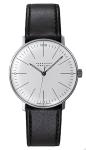 JUNGHANS Max Bill Hand Wind Silver Dial Black Leather Strap Analog Watch 27/3700.02