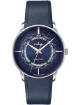 Junghans Meister Worldtimer 40.4mm Blue Dial Blue Leather Band Watch 27/3010.01
