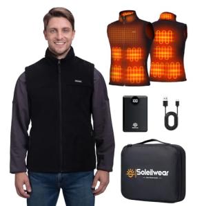 Heated Vest for Men with 12000mAh Battery Pack, Soft Fleece Electric Vest with 9 Heating Zones, Smart Lightweight Heated Jacket Indoor Outdoor Work, Hiking, Camp, Cycling, Hunting, Ski