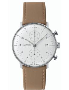 Junghans Max Bill Chronoscope 40 mm White Dial Leather Strap Watch 27/4502.02