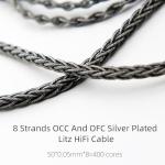 Fezzlo Audio Cable 8N Single Crystal Silver-Plated Mixed Cord Compatible with Audeze LCD-3 LCD-4 LCD-X LCD-XC MEZE Empyrean Elite Kennerton Thror Vali Headphone 4.4mm Plug, Dark Grey