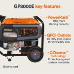 Generac 10,000 Starting Watt Portable Gas Generator - Electric Start - Home Backup or RV Ready - Heavy Duty Frame - Quiet, Long Runtime, Emergency Power - 49-State Compliant