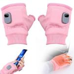 Heated Gloves for Women, Upgraded Smart Thermostatic Electric Heated Fingerless Gloves Rechargeable, Winter Hand Warmer for Work Cycling Skiing Outdoor Snow (Pink, one Size)