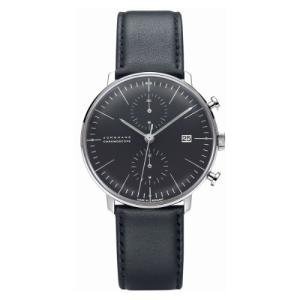 Junghans Max Bill Chronoscope Mens Automatic Chronograph Watch - 40mm Analog Black Face with Luminous Hands and Date - Stainless Steel Black Leather Band Luxury Watch Made in Germany 027/4601.00