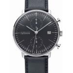 Junghans Max Bill Chronoscope Mens Automatic Chronograph Watch - 40mm Analog Black Face with Luminous Hands and Date - Stainless Steel Black Leather Band Luxury Watch Made in Germany 027/4601.00