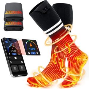 Heated Socks for Men Women with APP Control, 10000mAh*2 Battery Rechargeable Electric Heated Socks Up to 15 Hours,Smart Foot Warmers Washable for Camping Hunting Fishing Cycling Skiing Skating Hiking