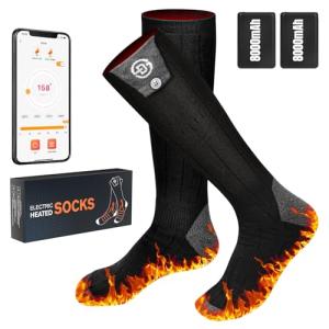 Heated Socks for Men Women, 8000mAh Rechargeable Battery Electric Heating Socks with APP Control Washable Winter Warm Socks for Foot Warmer Outdoor Fishing Hunting Ski Cycling Hiking Camping (X Large)
