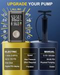 Ripom Tire Inflator Portable Air Compressor - Fast Inflation Cordless Air Pump for Car Tires, 150PSI Electric Bike Tire Pump with Digital Pressure Gauge, LED Light for Car, Motorcycle, Bike, Ball