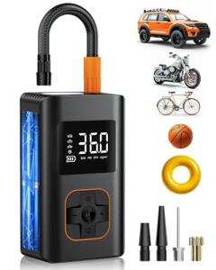 KIAIR Tire Inflator Portable Air Compressor - Fast Cordless Air Pump for Car Tires, 150 PSI Electric Bike Tire Pump with LED Light and Digital Pressure Gauge for Motorcycle, Auto, Ball, Bicycle