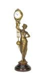 German Junghans Style Brass Elegant Lady Figure Swinging Clock w Porcelain Dial
