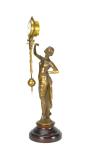 German Junghans Style Brass Elegant Lady Figure Swinging Clock w Porcelain Dial