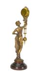 German Junghans Style Brass Elegant Lady Figure Swinging Clock w Porcelain Dial
