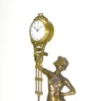 German Junghans Style Brass Elegant Lady Figure Swinging Clock w Porcelain Dial