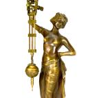 German Junghans Style Brass Elegant Lady Figure Swinging Clock w Porcelain Dial