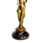 German Junghans Style Brass Elegant Lady Figure Swinging Clock w Porcelain Dial