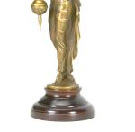 German Junghans Style Brass Elegant Lady Figure Swinging Clock w Porcelain Dial