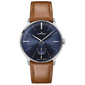 Junghans Meister Hand-Winding Mens Mechanical Watch - 38mm Blue Face Stainless Steel Brown Leather Band Classic Luxury Watch Made in Germany 027/3504.00