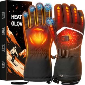 Heated Gloves, Rechargeable Heated Gloves for Men Women, Waterproof Electric Heating Ski with Touchscreen for Cold Weather Motorcycle Skiing Snowboarding Hiking Hunting Gifts (Black,XL)