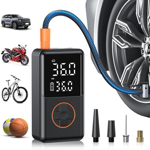 NUSTE Tire Inflator Portable Air Compressor - 150PSI Electric Bike Pump, Auto Shut Off & Digital Pressure Gauge, Cordless Air Pump for Car Tires, Motorcycles, Balls with LED Light