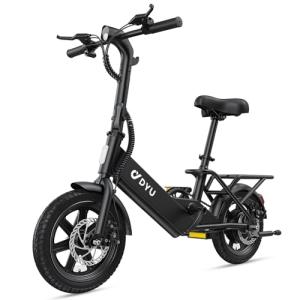 DYU Electric Bike for Adults Teens, Folding Electric Bicycle,Commuter City E-Bike with 350W Motor and 36V 7.5Ah Battery,3 Levels Assist, Dual Disc Brakes,14" Foldable ebike with Pedals
