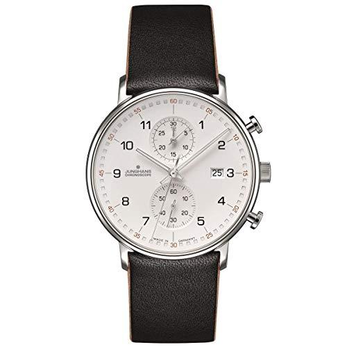 Junghans Form C Chronoscope Quartz Matt Silver Watch | Black Calfskin 041/4771.00