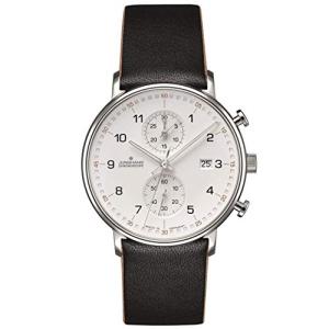 Junghans Form C Chronoscope Quartz Matt Silver Watch | Black Calfskin 041/4771.00