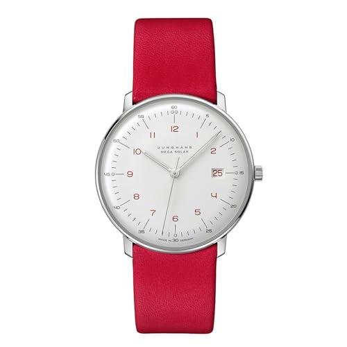 JUNGHANS Max Bill MEGA Solar Watch – 38mm Solar-Powered Connected Watch for Men, J101.85 Solar Movement, Stainless Steel Case, Vegan Apple-Fibre Strap (59/4325) – White Dial