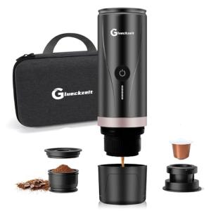 Glueckzeit Portable Espresso Machine, Self-Heating, Rechargeable, 20 Bar