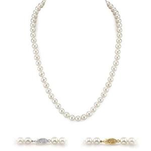 14K Gold AAA Quality White Pearl Necklace for Women