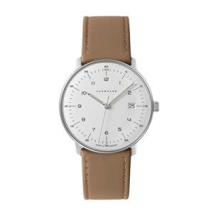 Junghans Max Bill Quartz Analog Watch for Men, 38mm Stainless Steel Case, Calfskin Leather Strap, Water Resistant 30M – White/Tan