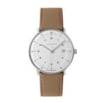 Junghans Max Bill Quartz Analog Watch for Men, 38mm Stainless Steel Case, Calfskin Leather Strap, Water Resistant 30M – White/Tan