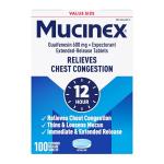 Mucinex 12 Hour 600 mg Guaifenesin Extended-Release Tablets for Excess Mucus Relief, Expectorant Aids Excess Mucus Removal, Chest Congestion Relief, 100 Bi-Layer Tablets