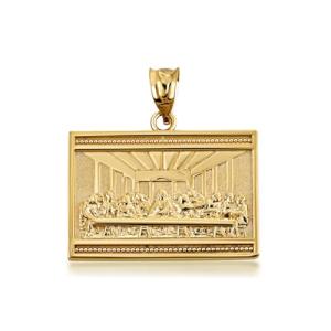 14K Yellow Gold Last Supper Rectangle Medal Necklace