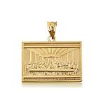 14K Yellow Gold Last Supper Rectangle Medal Necklace