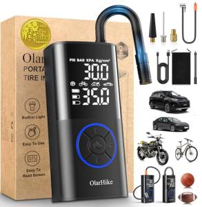 OlarHike Tire Inflator Portable Air Compressor, Smart Dual Hose System, 160PSI Auto Air Pump for Car Tires, Bike,Bicycle, Motorcycles,Electric Pump with LED Light & Digital Pressure Gauge