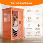 OUTEXER Far Infrared Sauna Home Sauna Spa Room Low-EMF Canadian Hemlock Wood 800W Indoor Saunas with Control Panel and Tempered Glass Door, Room:35.2 * 27.6 * 61.6Inch