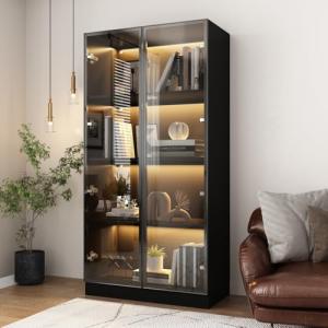FAMAPY Glass Door Display Cabinet with Lights