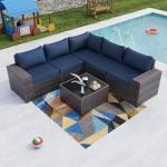 Kullavik 6PCS Outdoor Patio Sectional Sofa Set, Navy Blue