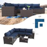 Kullavik 6PCS Outdoor Patio Sectional Sofa Set, Navy Blue